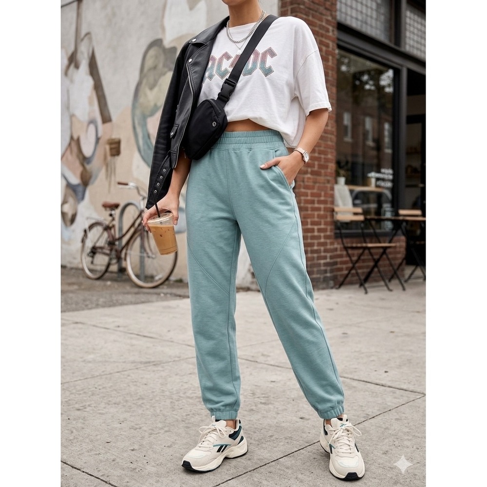 White Birch Women Dusty Blue Modal Blend High Rise‎ Jogger Sweatpants Size M